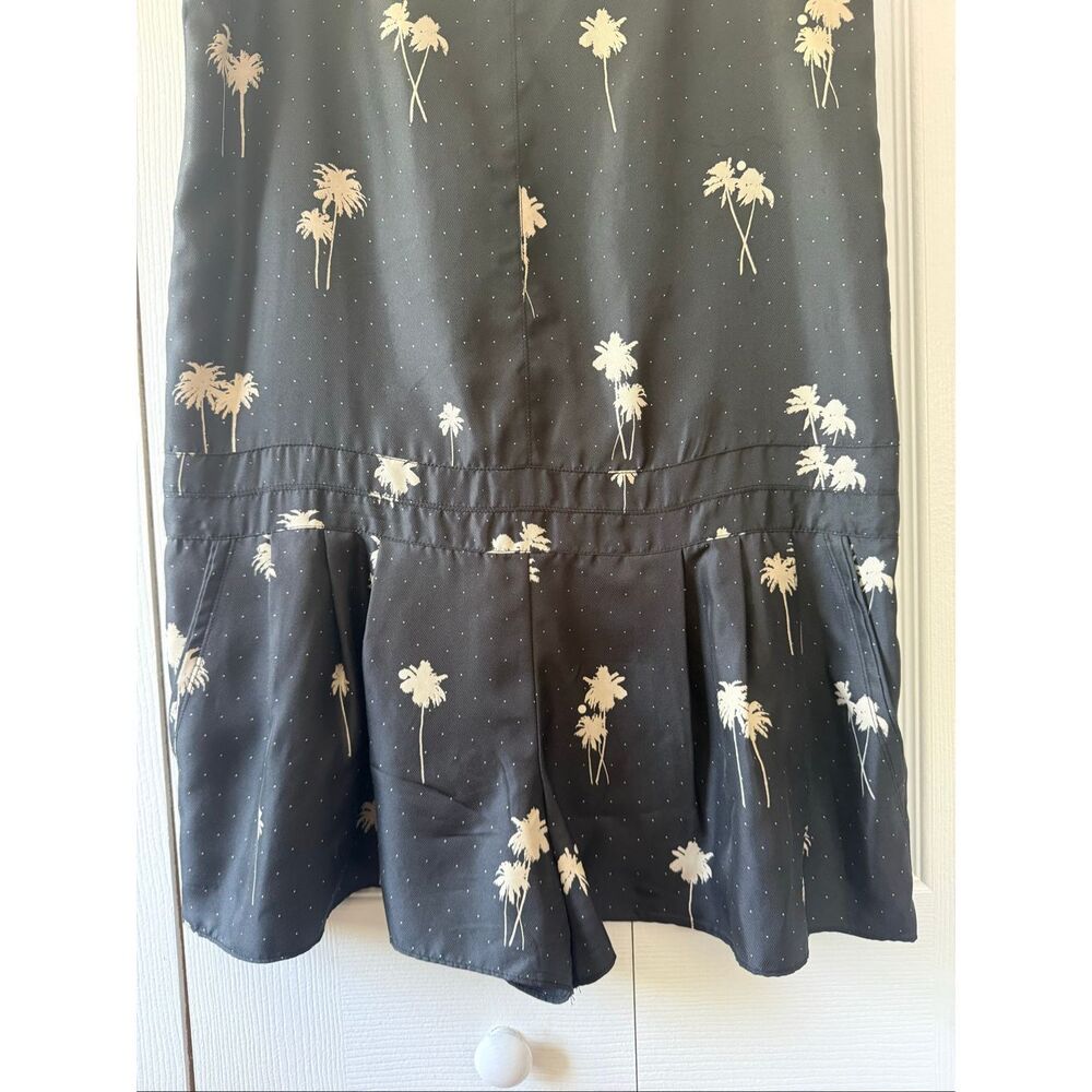 Rag and Bone 2 Dune Silk V Neck Sleeveless Black Palm Tree Romper Jumpsuit - Picture 5 of 8